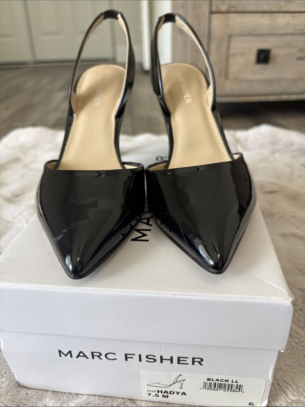 Marc Fisher Black Patent Pointed-Toe Slingback Heels